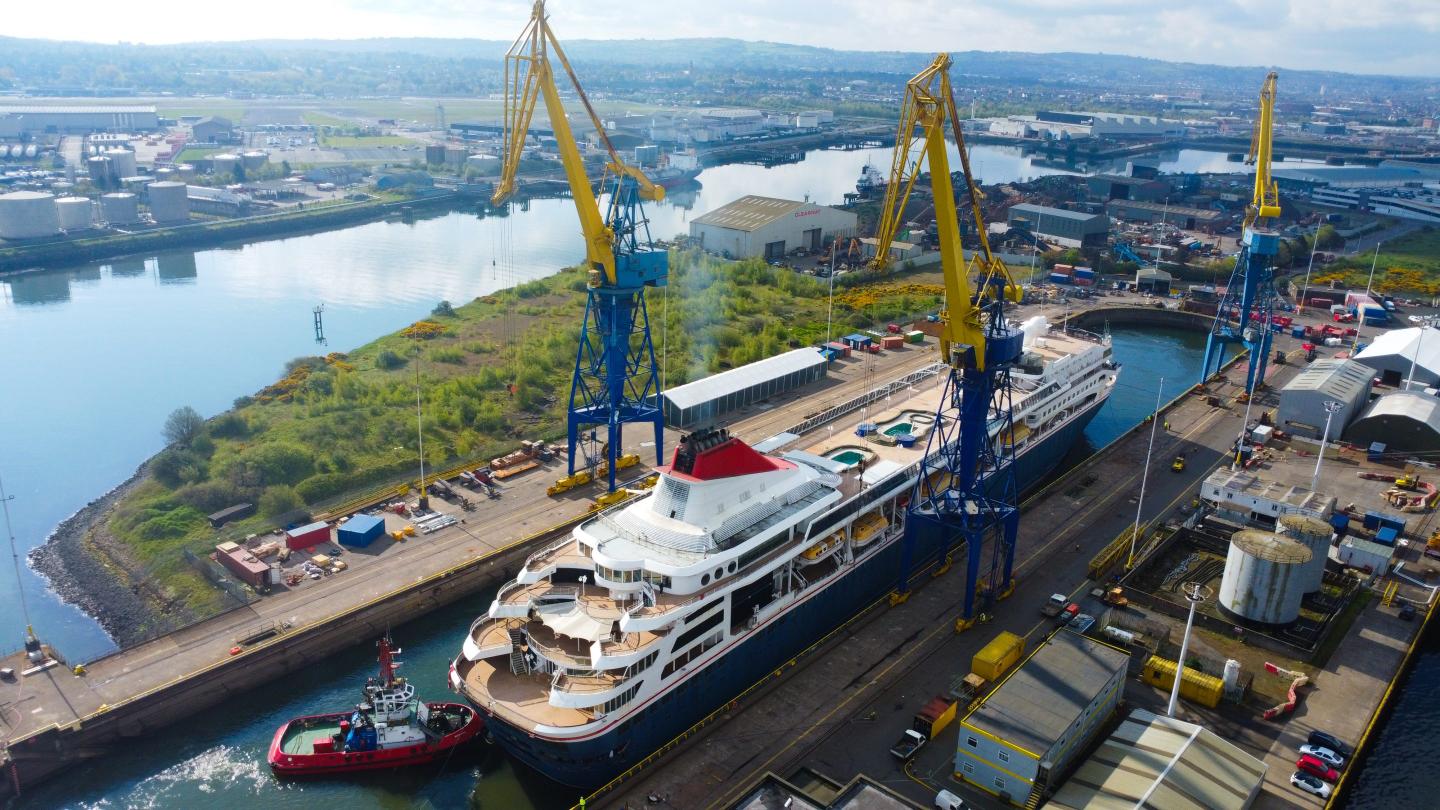 Cruise ship in dry dock