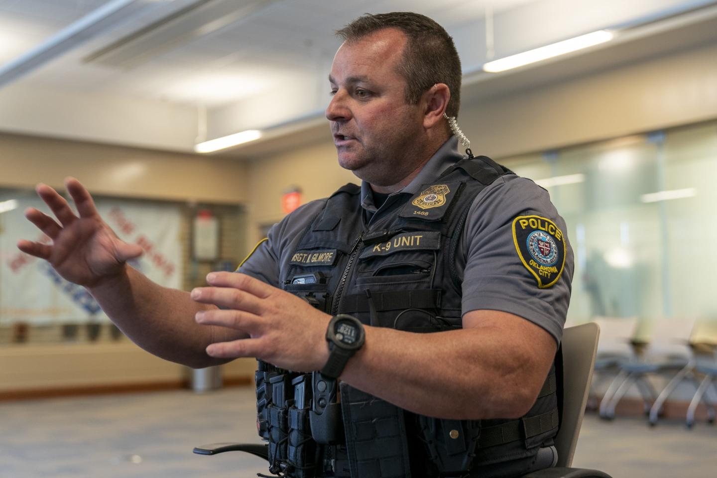 cop gestures as he talks
