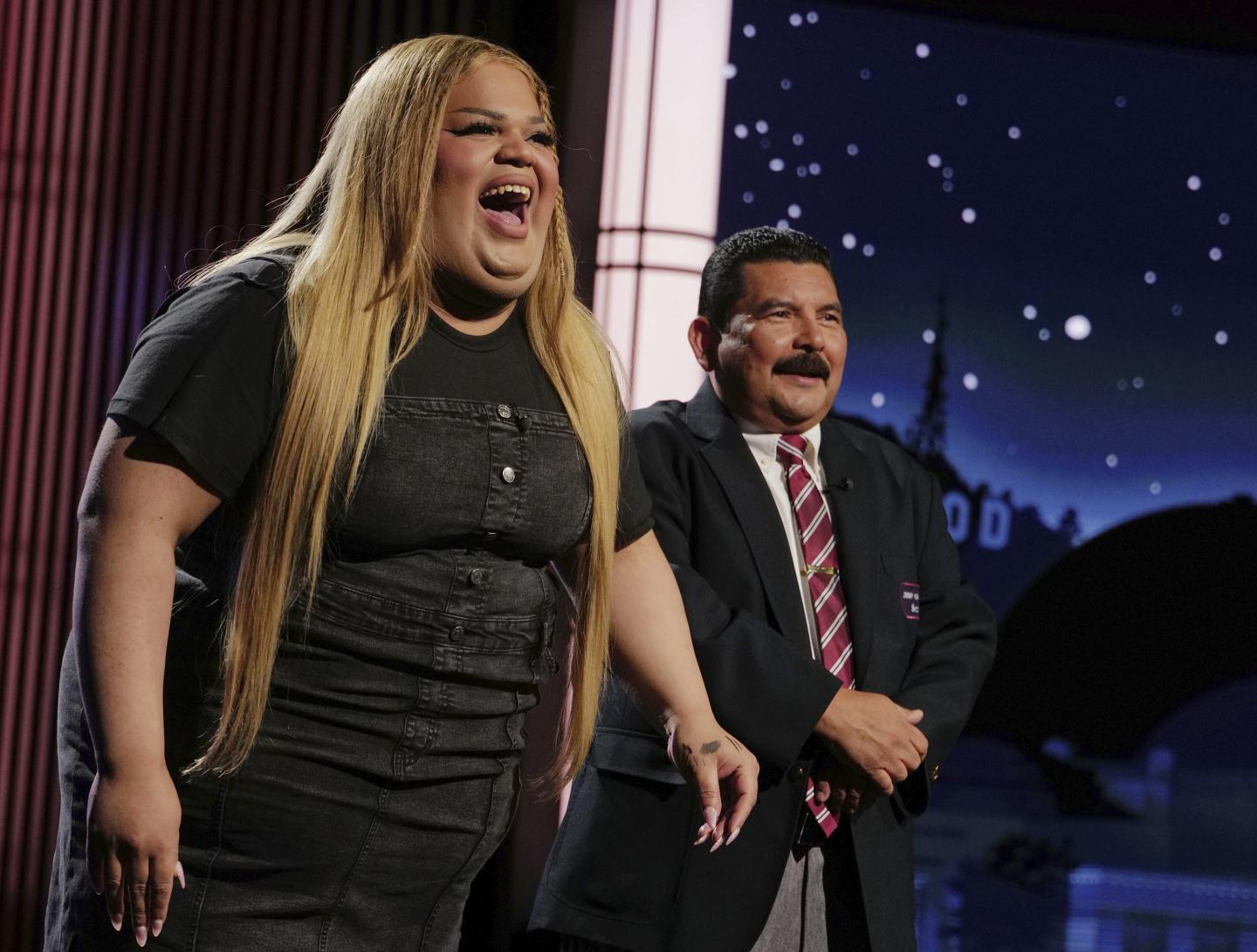 TikTok sensation Jools Lebron stands next to Guillermo from Jimmy Kimmel Live