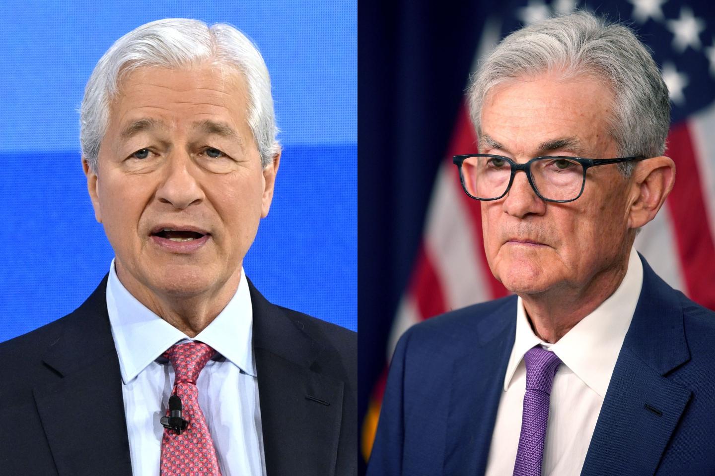 Left: Jamie Damon. Right: Jerome Powell.