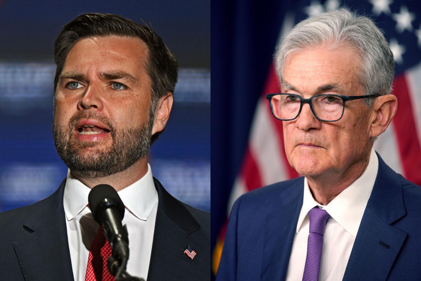 Left: Republican senator JD Vance. Right: Federal Chairman Jerome Powell.