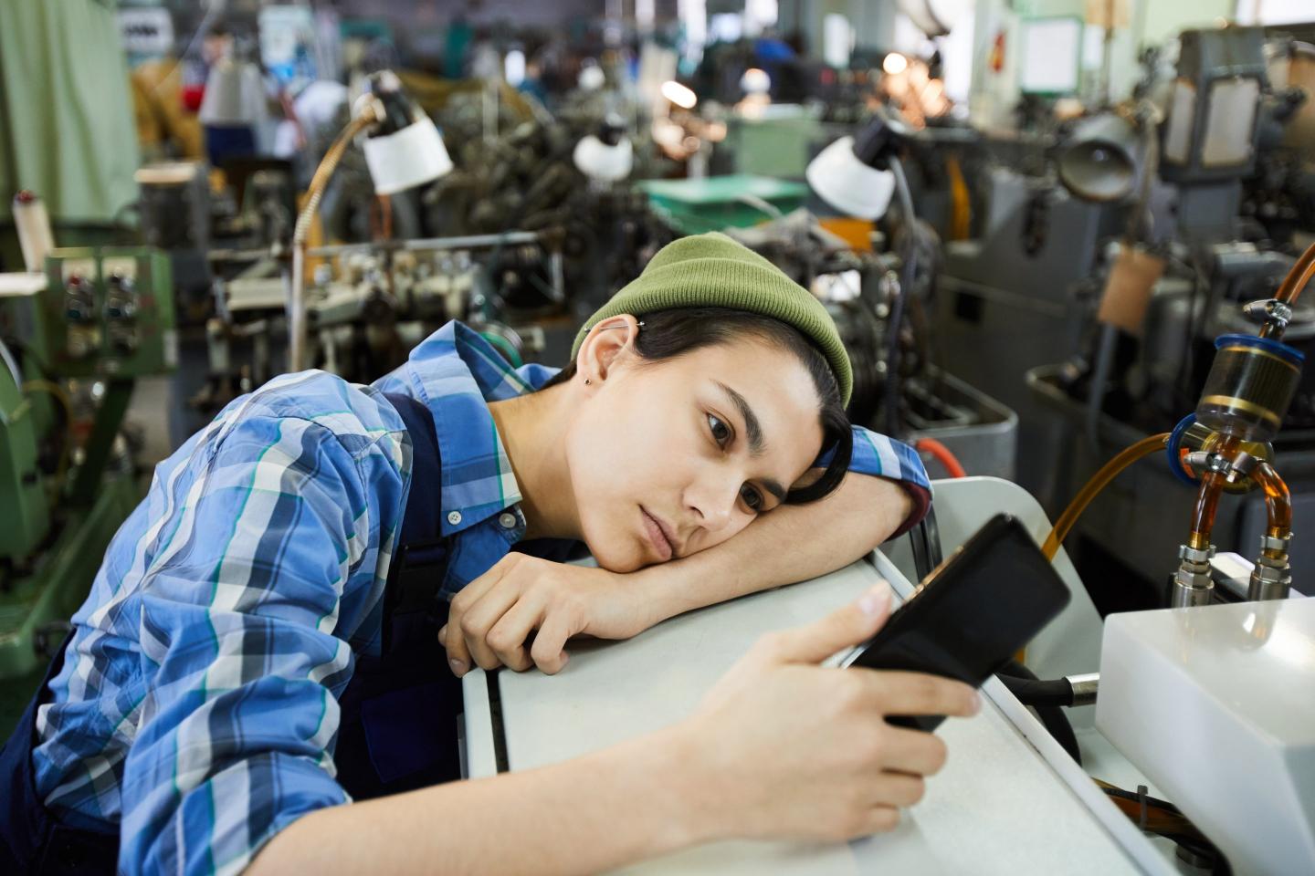 Worker on phone while at work.
