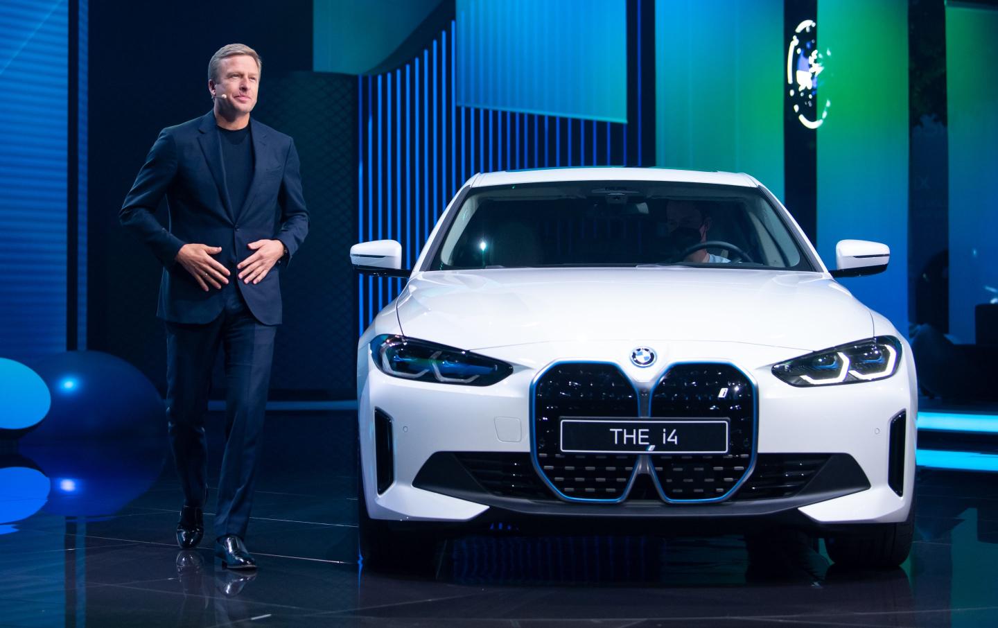 06 September 2021, Bavaria, Munich: Oliver Zipse, Chairman of the Board of Management of BMW AG, presents the "i4" at the BMW stand before the start of the International Motor Show (IAA Mobility). The IAA MOBILITY 2021 will take place in Munich from 07.-12.09.2021. Photo: Sven Hoppe/dpa (Photo by Sven Hoppe/picture alliance via Getty Images)