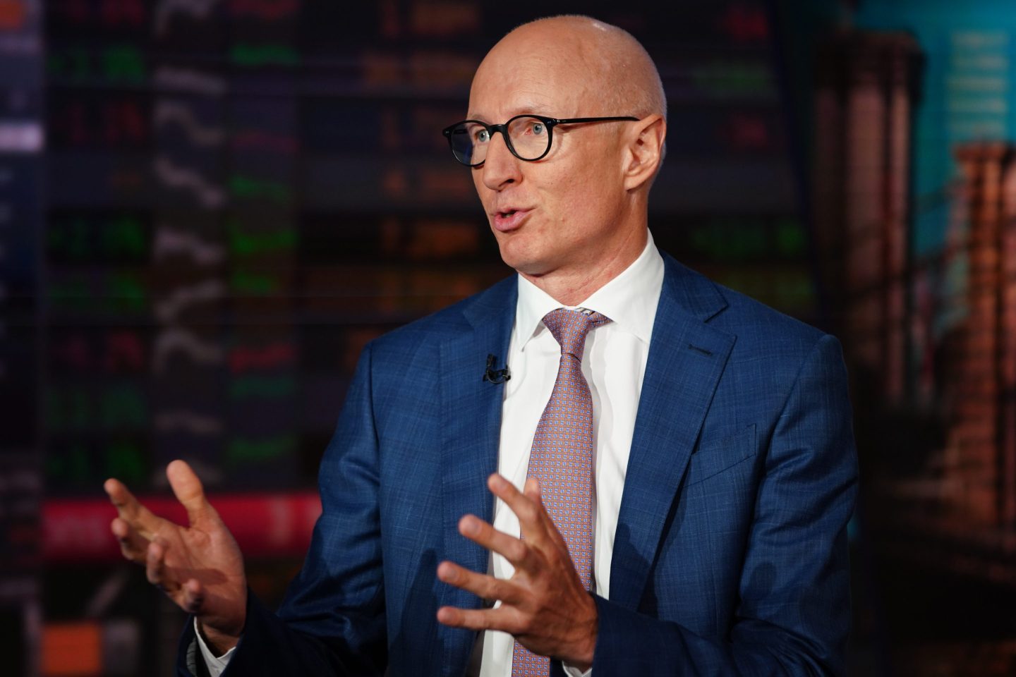 Lars Fruergaard Jorgensen, chief executive officer of Novo Nordisk, speaks during a Bloomberg Television interview in New York, US, on Wednesday, Aug. 10, 2022. Two more factories will begin producing Novo Nordisk A/S's obesity medication Wegovy next year after manufacturing issues and high demand left the drug in short supply, Jorgensen said. Photographer: Christopher Goodney/Bloomberg via Getty Images