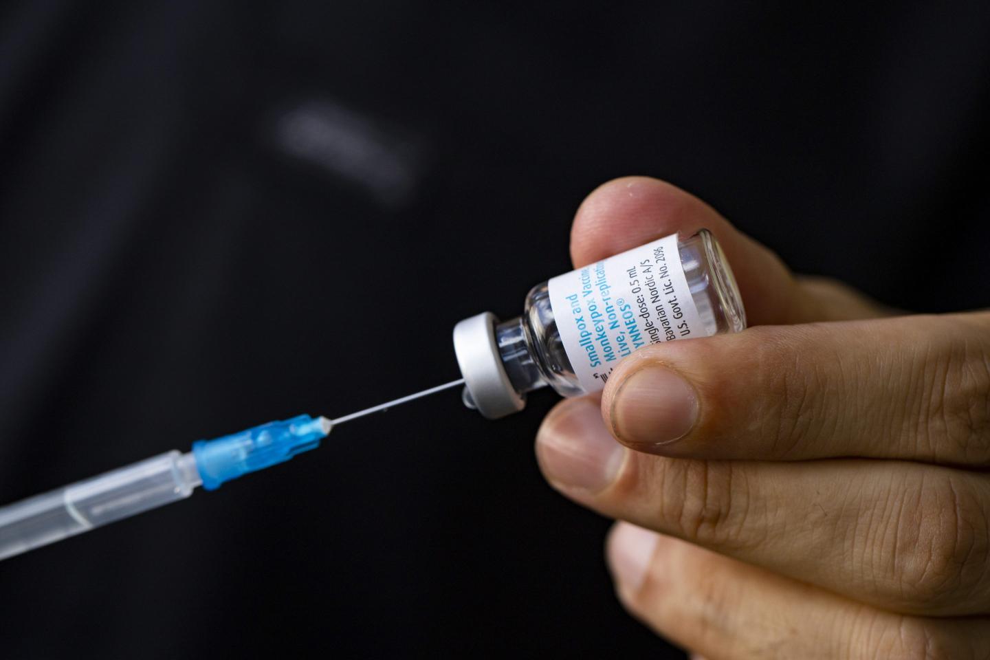 Medical personnel prepares a syringe with the vaccine against smallpox and monkeypox at Checkpoint Bln in Berlin, Germany on September 16, 2022. (Photo by Emmanuele Contini/NurPhoto via Getty Images)