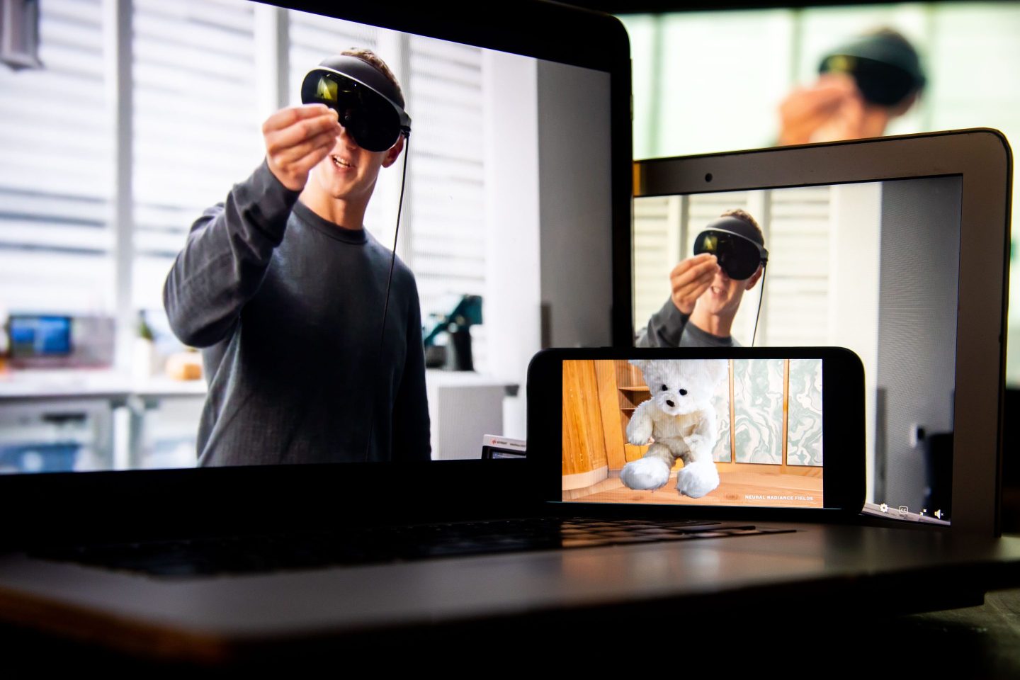 Mark Zuckerberg in a virtual-reality headset.