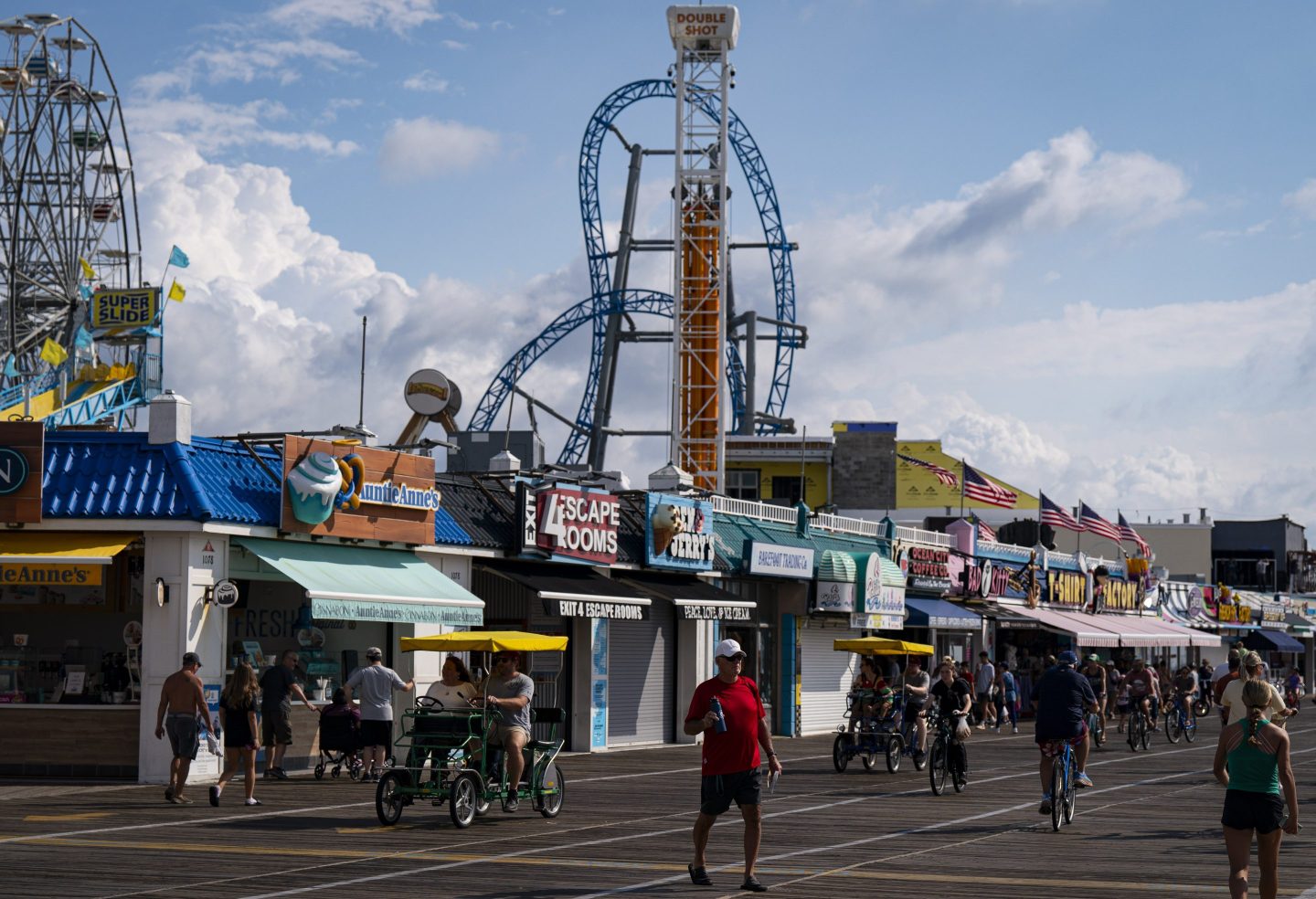 Pedestrians on the boardwalk in Ocean City, New Jersey
