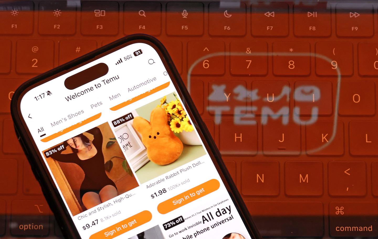 phone showing Temu app