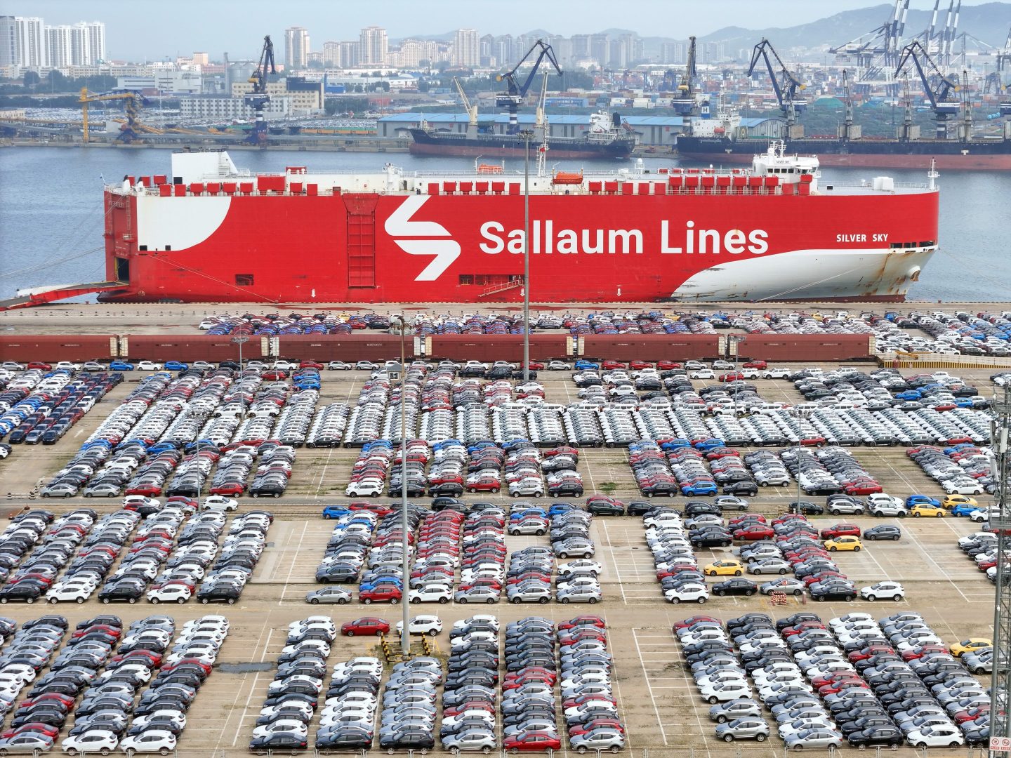 Chinese-made vehicles are being assembled at Yantai Port and exported via a car carrier in Yantai, Shandong province, China, on Aug. 6, 2024.