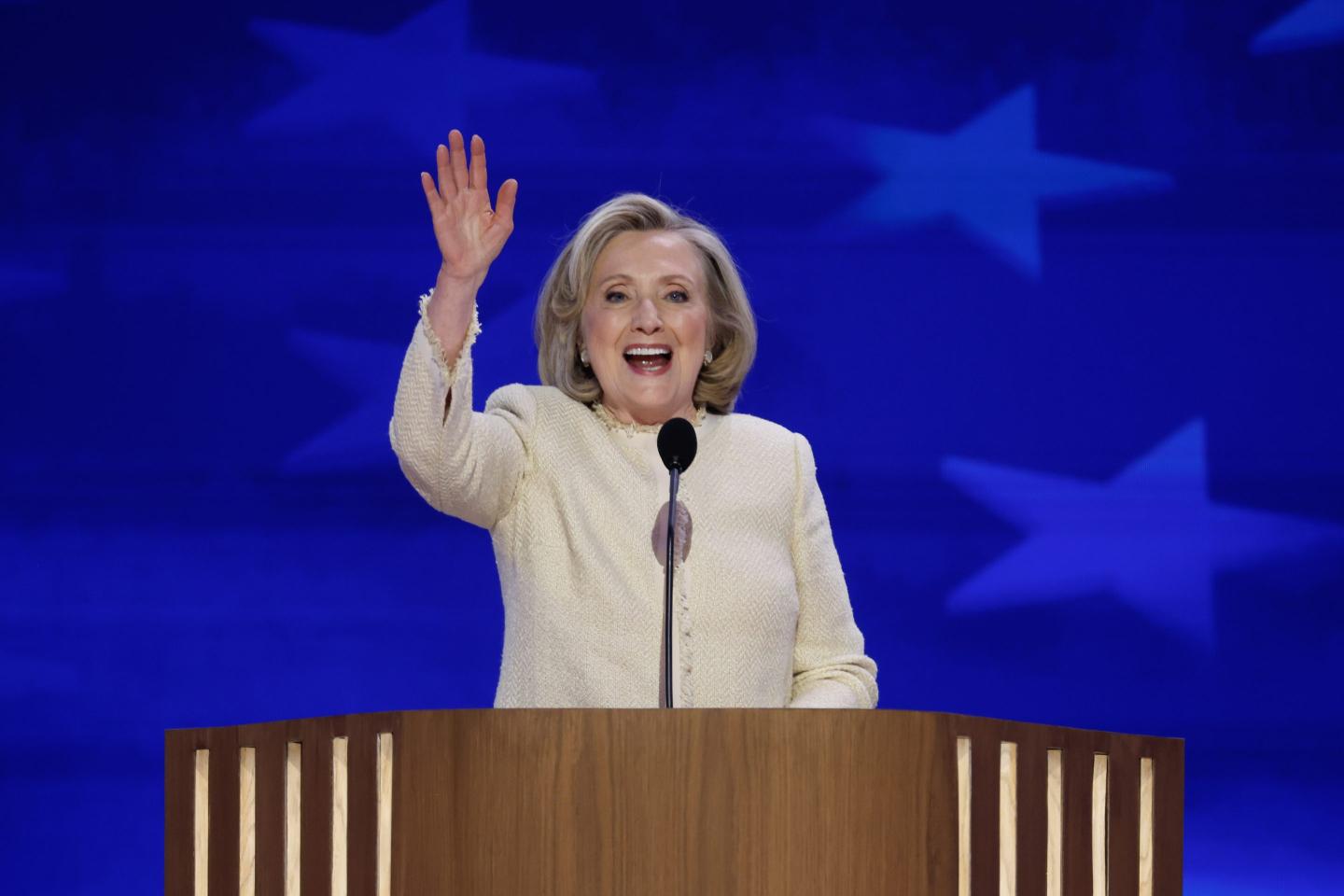 Hillary Clinton passes responsibility for shattering the glass ceiling to Kamala Harris in emotional DNC speech: ‘The future is here’