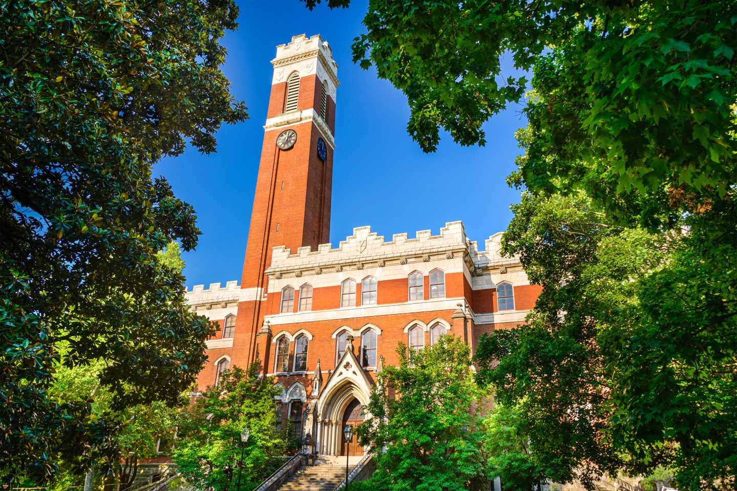 Vanderbilt University building surrounded by leafy trees