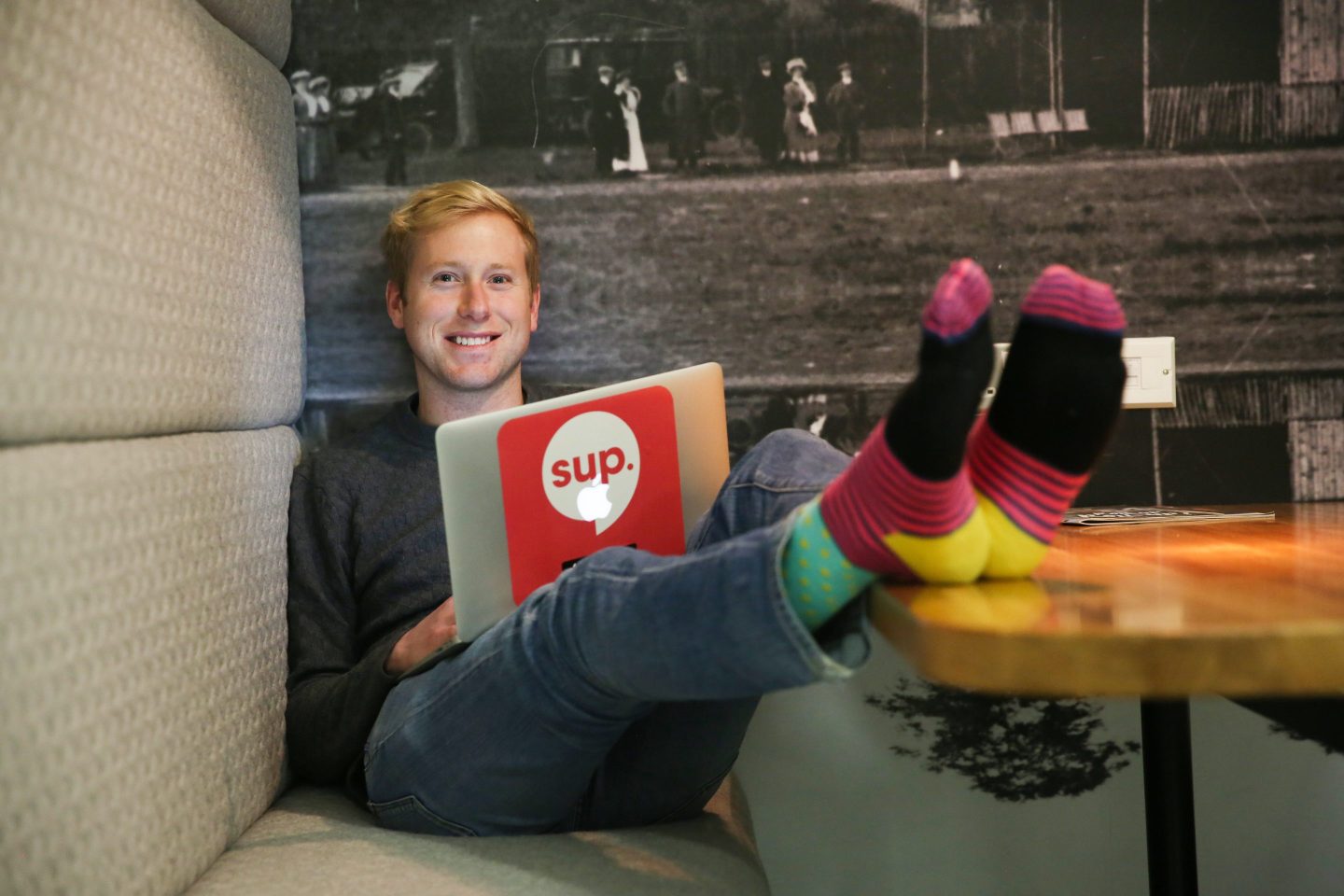 Rich Pleeth, co-founder of friend-finding app Sup, poses for a photograph at their offices in London, U.K., on Wednesday, March 9, 2016. A German firm agreed to kick in 100,000 pounds ($142,000) to fund Sup's growth, then British Prime Minister David Cameron called a referendum on membership in the European Union for June 23 and with polls showing the result could be close, the investor backed out. Photographer: Chris Ratcliffe/Bloomberg via Getty Images