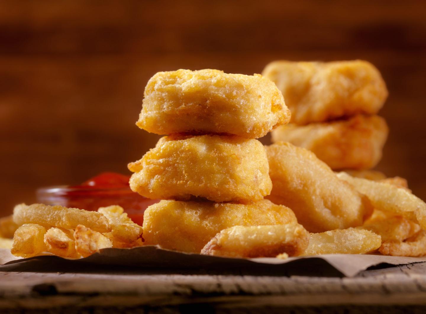 Chicken nuggets, side view