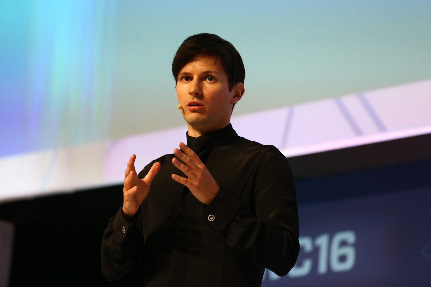 Telegram founder and CEO Pavel Durov delivers his keynote conference during day two of the Mobile World Congress at the Fira Gran Via complex in Barcelona, Spain on February 23, 2016.