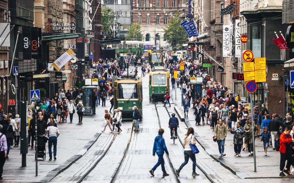Crowded Aleksi street, Helsinki, Finland