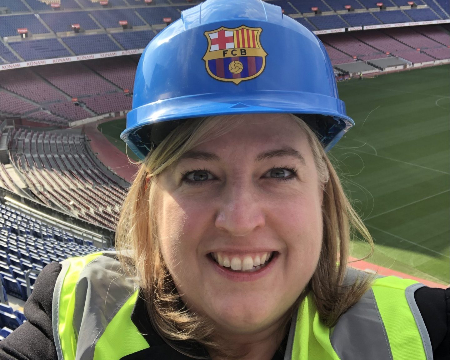 Goldman Sachs' global head of sports financing Stacy Sonnenberg poses for a selfie at FC Barcelona's Spotify Camp Nou stadium in March 2019.