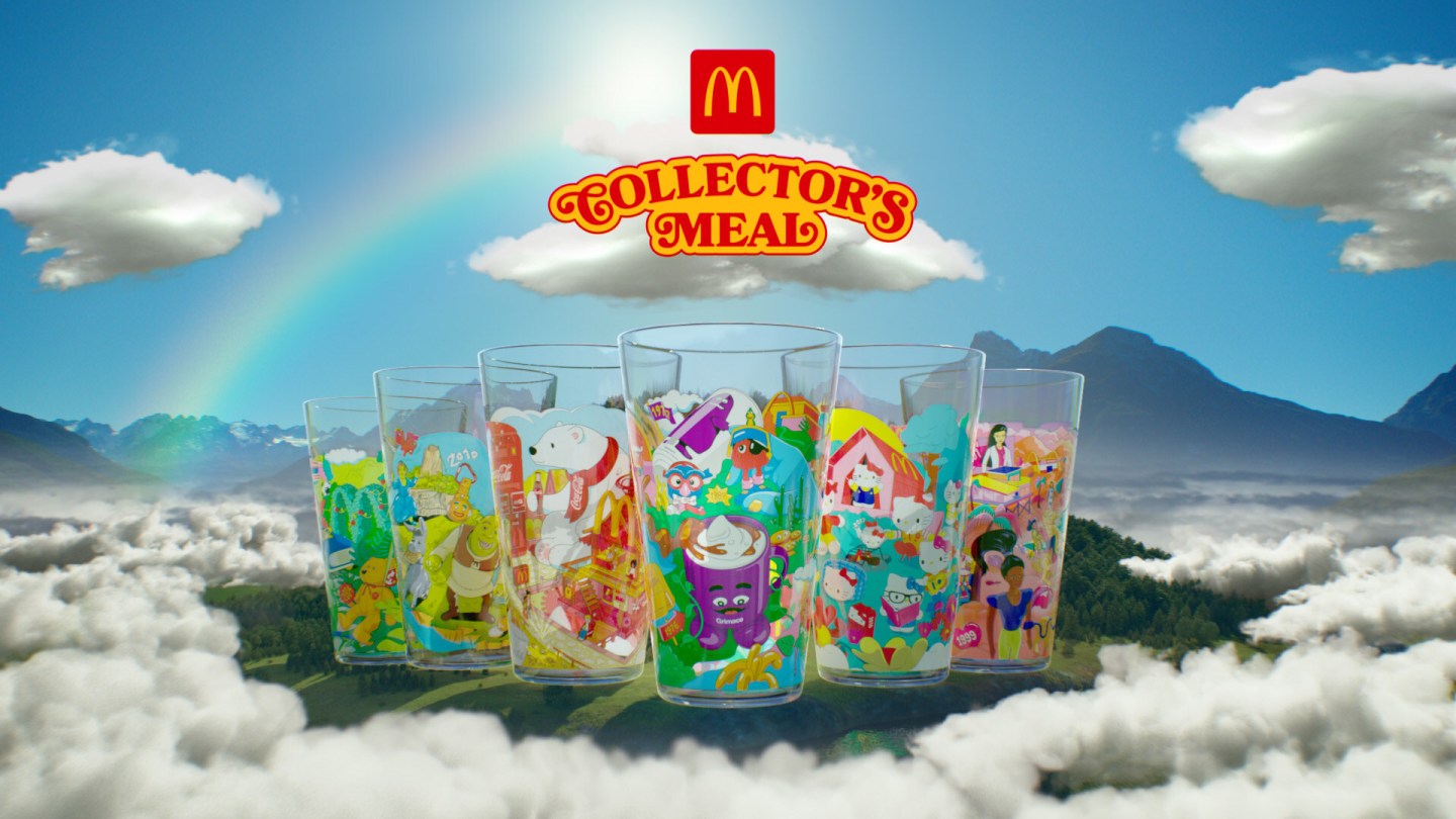 McDonald's launched a new promotion, a Collector's Meal, which includes glasses decorated in nostalgic emblems of the past.
