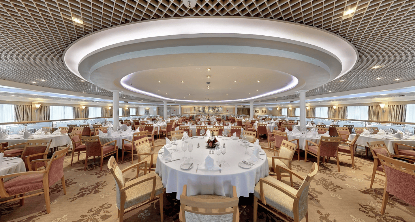 Opulent dining room on cruise ship