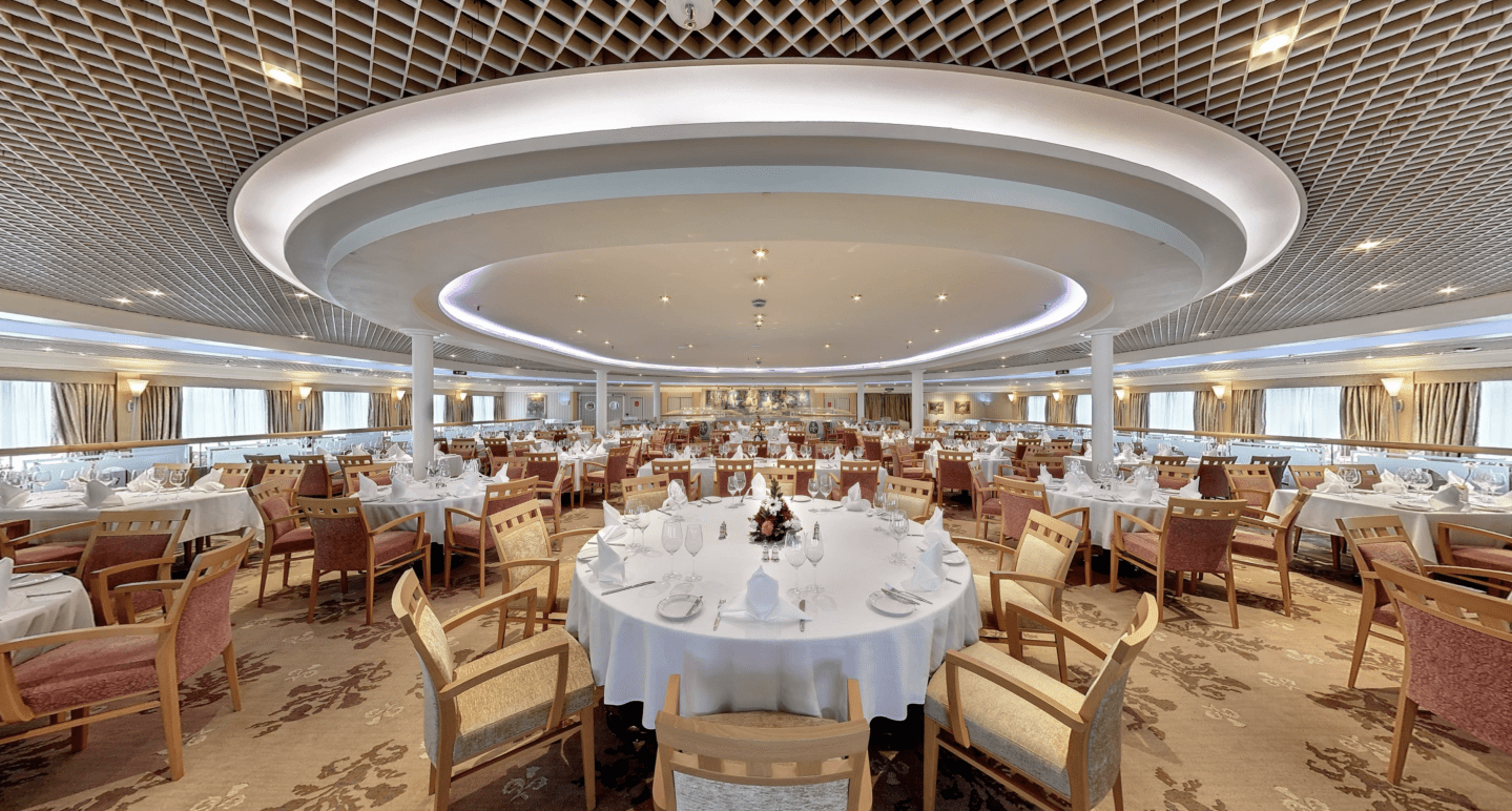 Opulent dining room on cruise ship