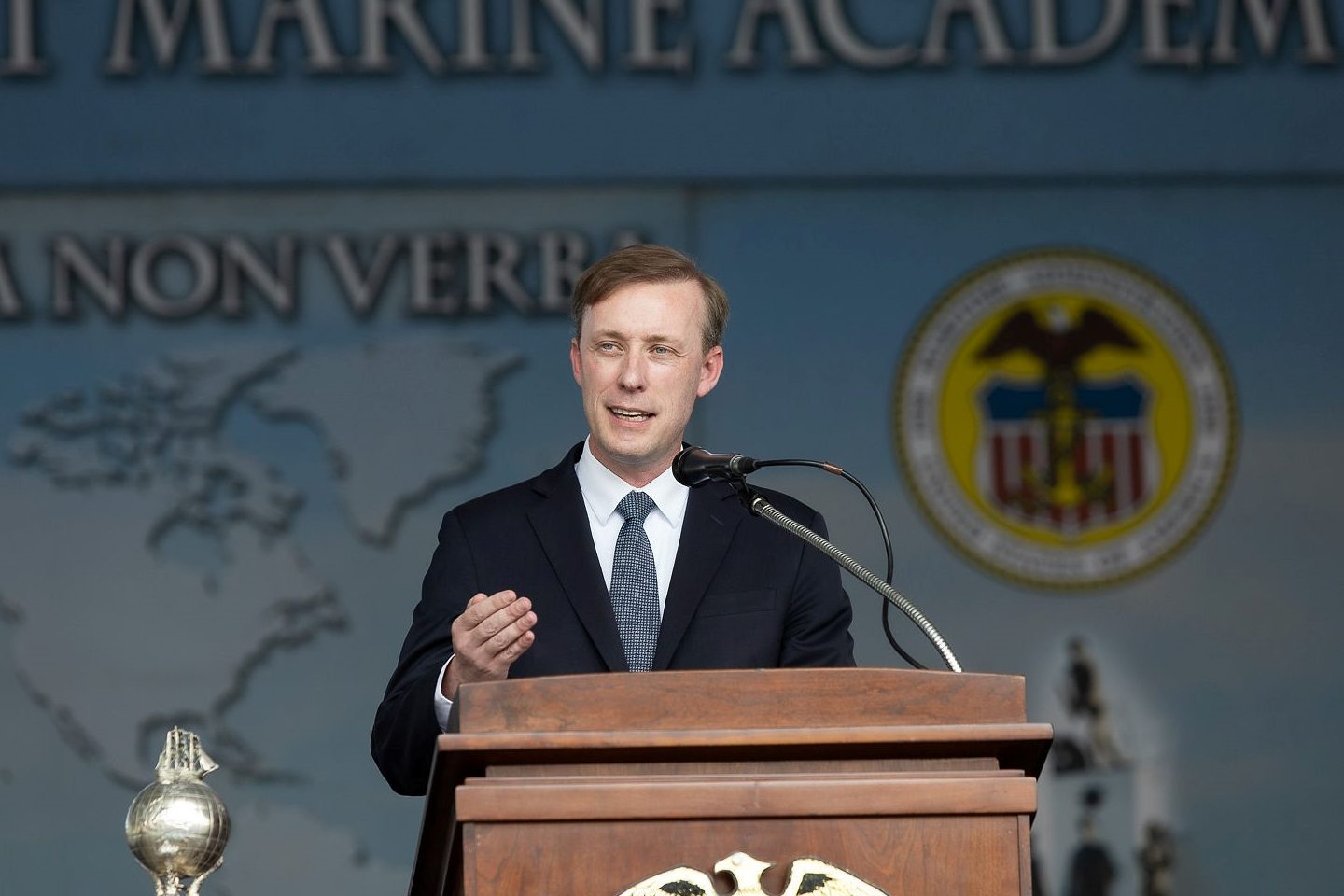National Security Advisor Jake Sullivan delivers the U.S. Merchant Marine Academy commencement address on 22 June.
