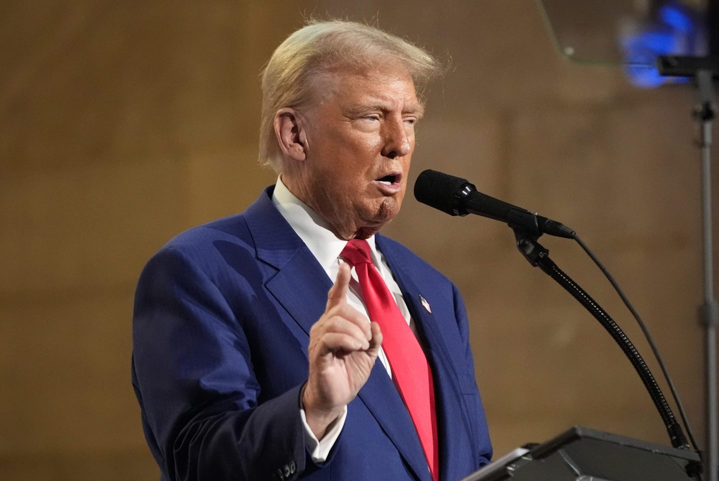 Republican presidential nominee former President Donald Trump answers questions during a campaign event at the Economic Club of New York, on Sept. 5, 2024, in New York.