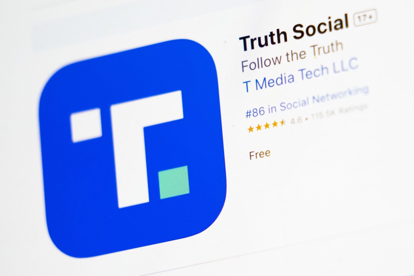 The download screen for Truth Social app is seen on a laptop computer.