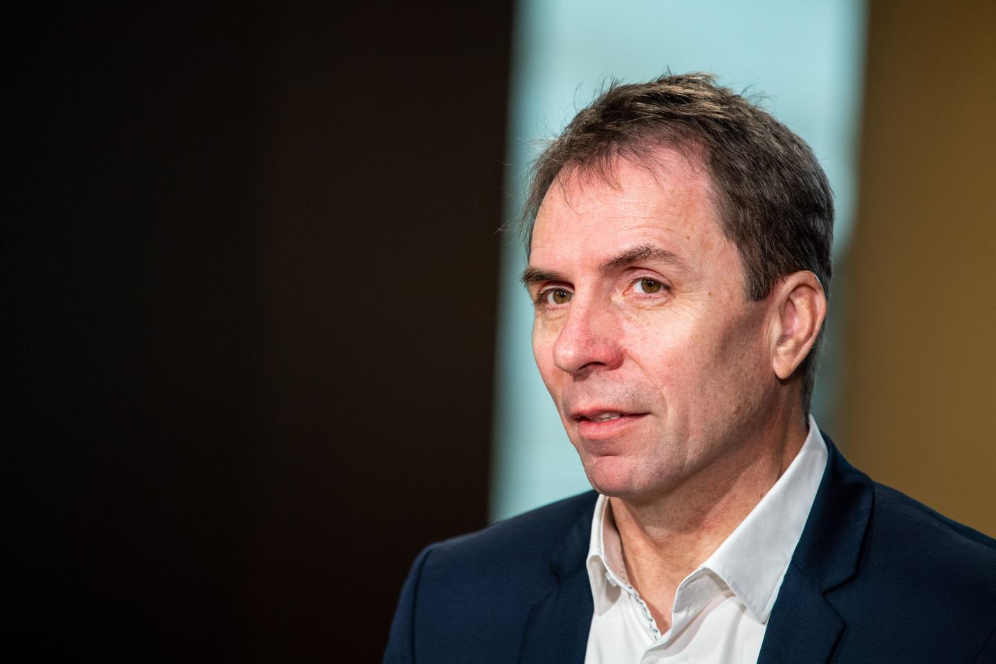 Jozsef Varadi, chief executive officer of Wizz Air Holdings Plc, speaks during a Bloomberg Television interview in London, U.K., on Wednesday, Nov. 7, 2018. Wizz, Eastern Europe's biggest discount airline, cut its full-year profit forecast by about 12 percent as rising fuel costs crimp margins. Photographer: