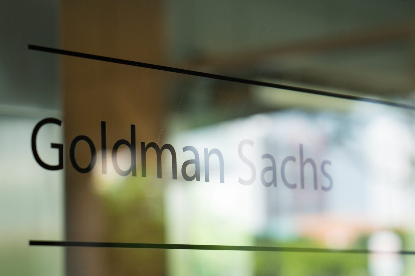 Signage for Goldman Sachs Group Inc. is displayed at the One Raffles Link building, which houses one of the Goldman Sachs (Singapore) Pte offices, in Singapore