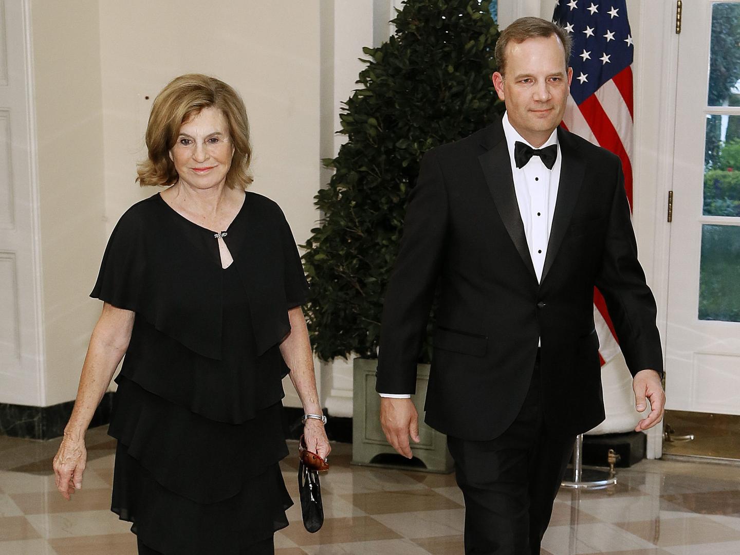 Elizabeth Uihlein (L) and Jacob Peters arrive for the State Dinner at The White House honoring Australian PM Morrison on September 20, 2019 in Washington, DC.