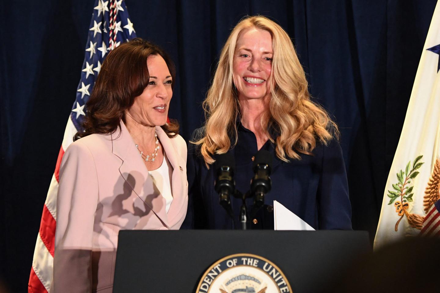 Kamala Harris smiling with friend Laurene Powell Jobs