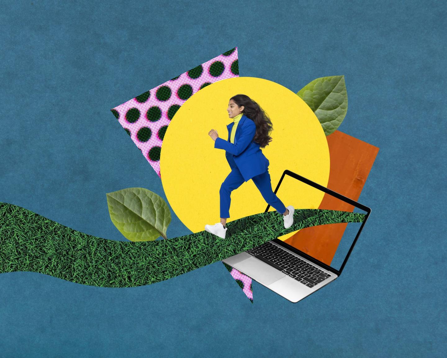 Worker in suit, running in graphic.