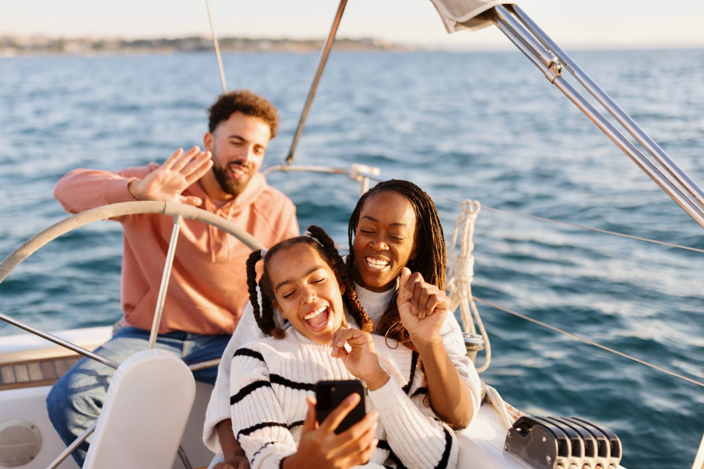 Family Yacht Sailing. Luxury vacation at sea.