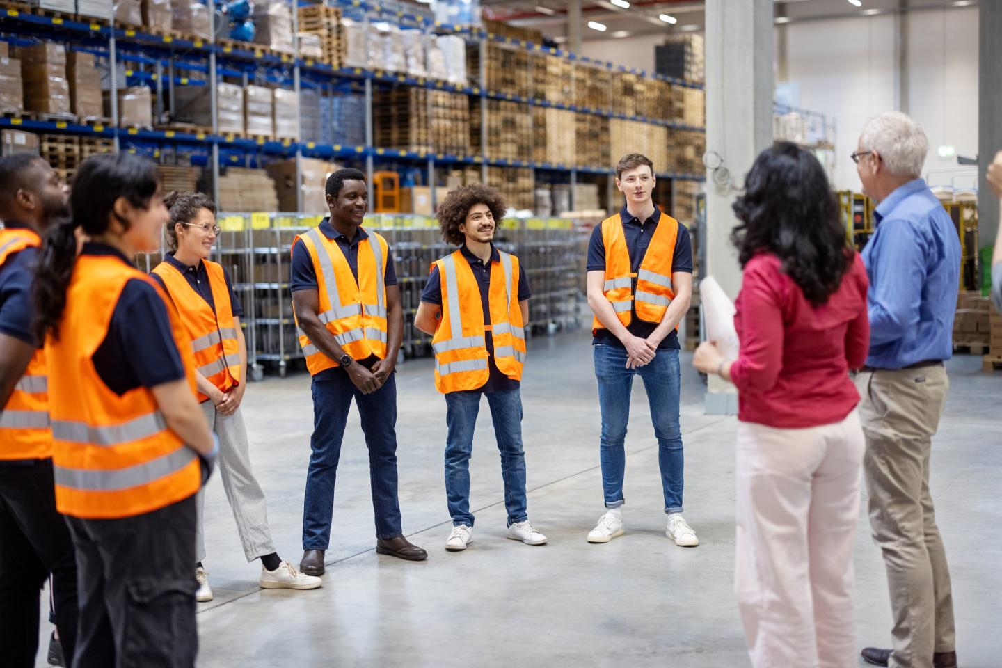 warehouse workers gathering