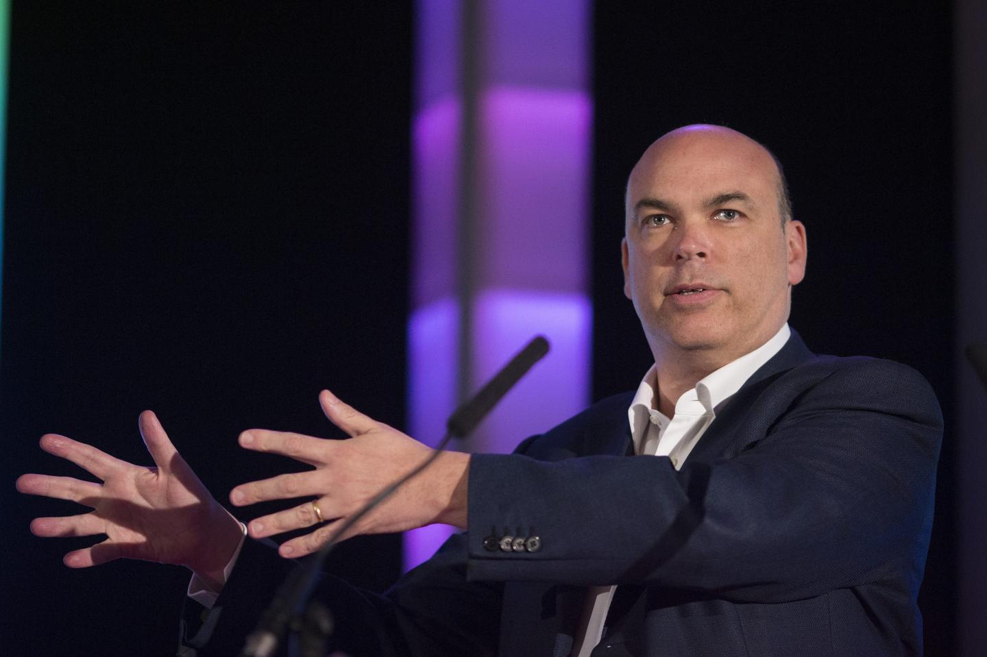 Mike Lynch, former chief executive officer at Hewlett-Packard Co.'s Autonomy unit, gestures during the Economist Bellwether Europe conference in London, U.K., on Thursday, April 25, 2013. Hewlett-Packard booked an $8.8 billion writedown last year tied to its $10.3 billion 2011 buyout of Autonomy.