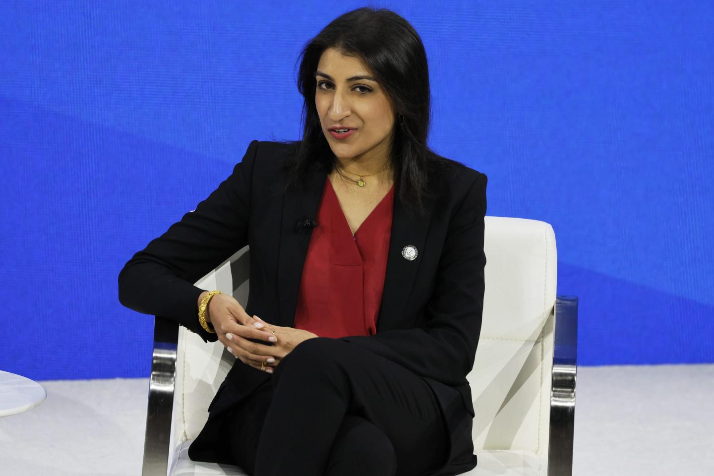 Lina Khan speaks on stage