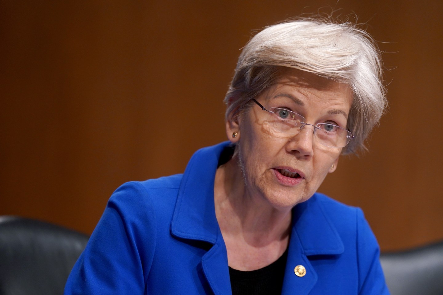 Senator Elizabeth Warren, a Democrat from Massachusetts, during a Senate Banking, Housing, and Urban Affairs Committee hearing in Washington, DC, US, on Thursday, March 7, 2024. Brisk inflation and hiring data in January haven't altered the Federal Reserve's expectation that it will be appropriate to cut interest rates later this year.
