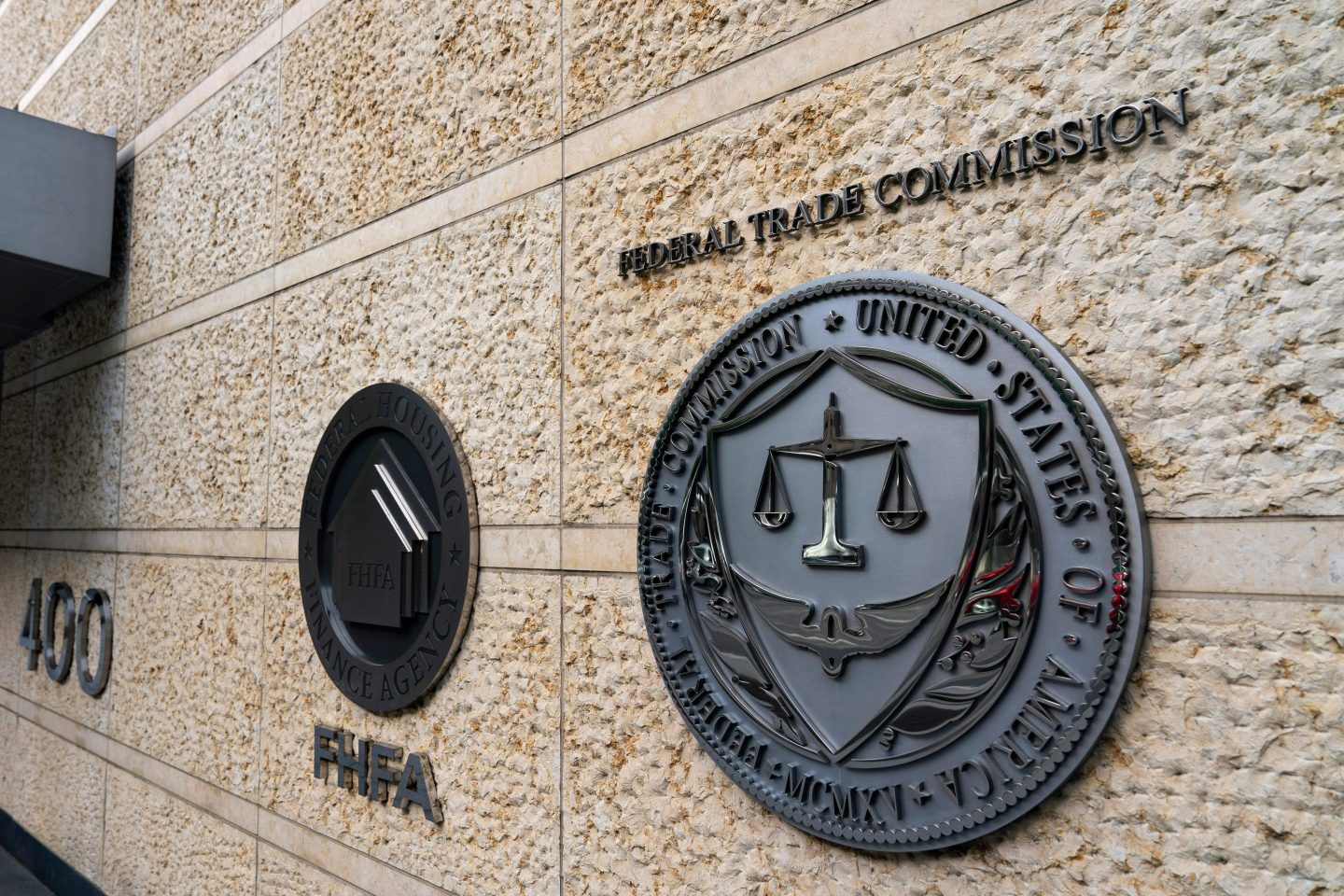 The Federal Trade Commission (FTC) seal at the organizations' headquarters in Washington, DC