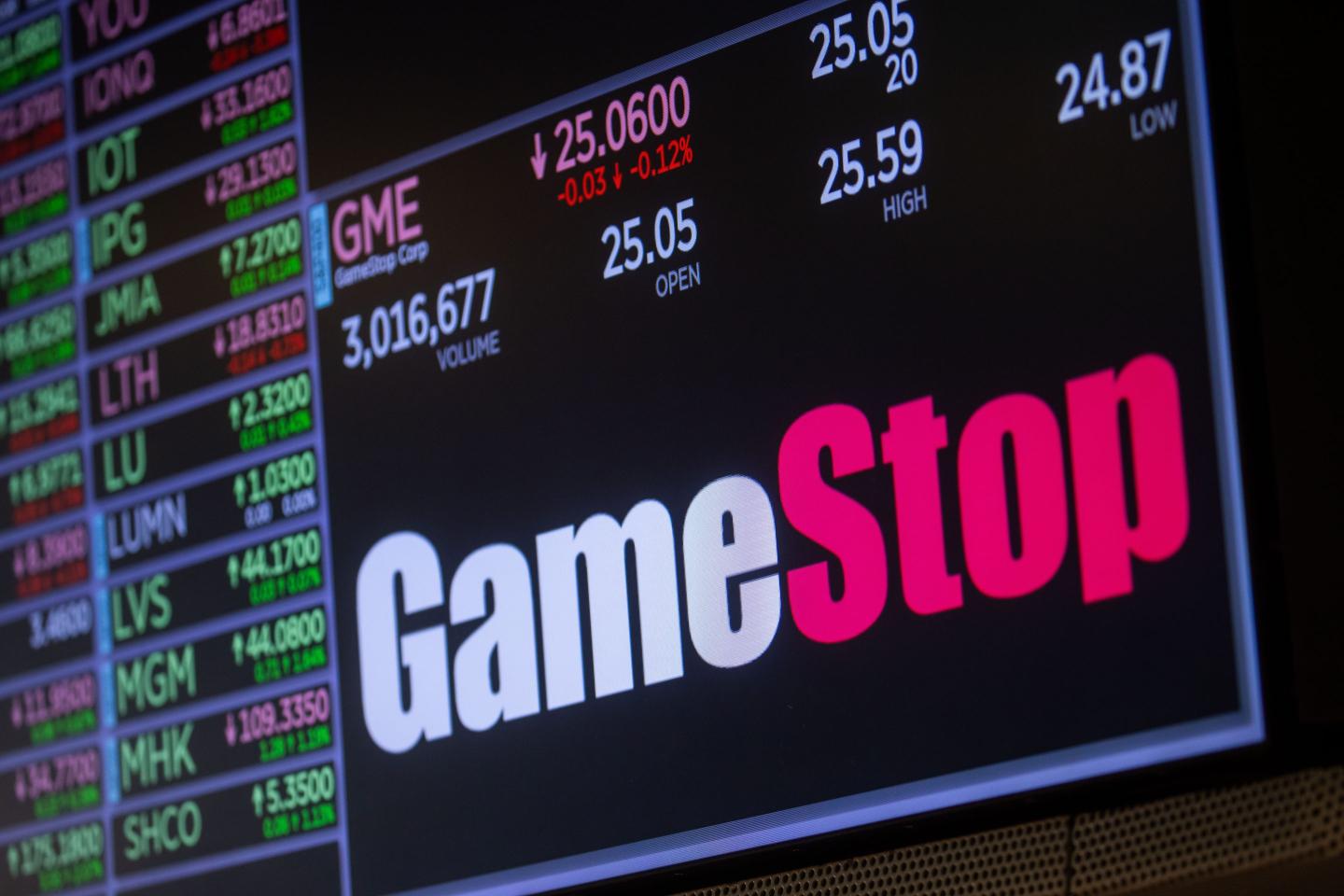 GameStop Corp. signage on the floor of the New York Stock Exchange.