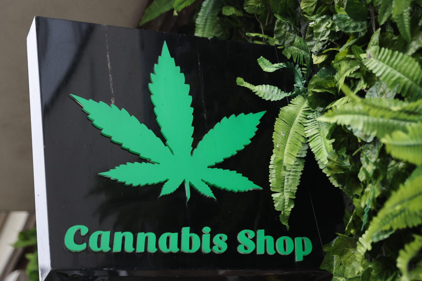Cannabis shop sign is seen in Gdynia, Poland