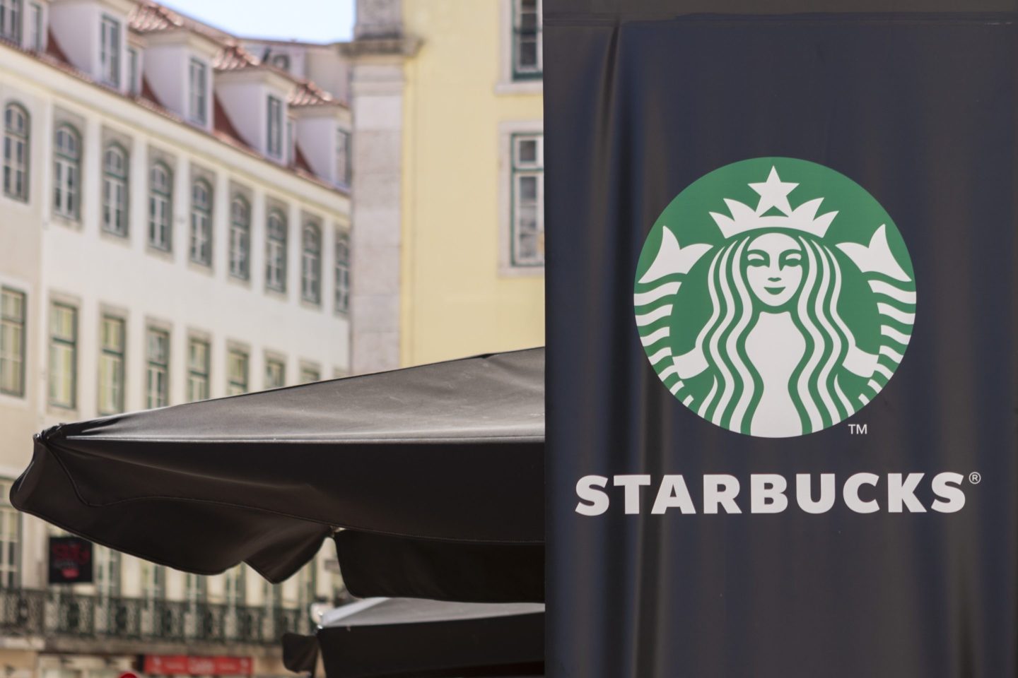 A Starbucks Coffee store in Lisbon, Portugal. The logo is clearly visible.