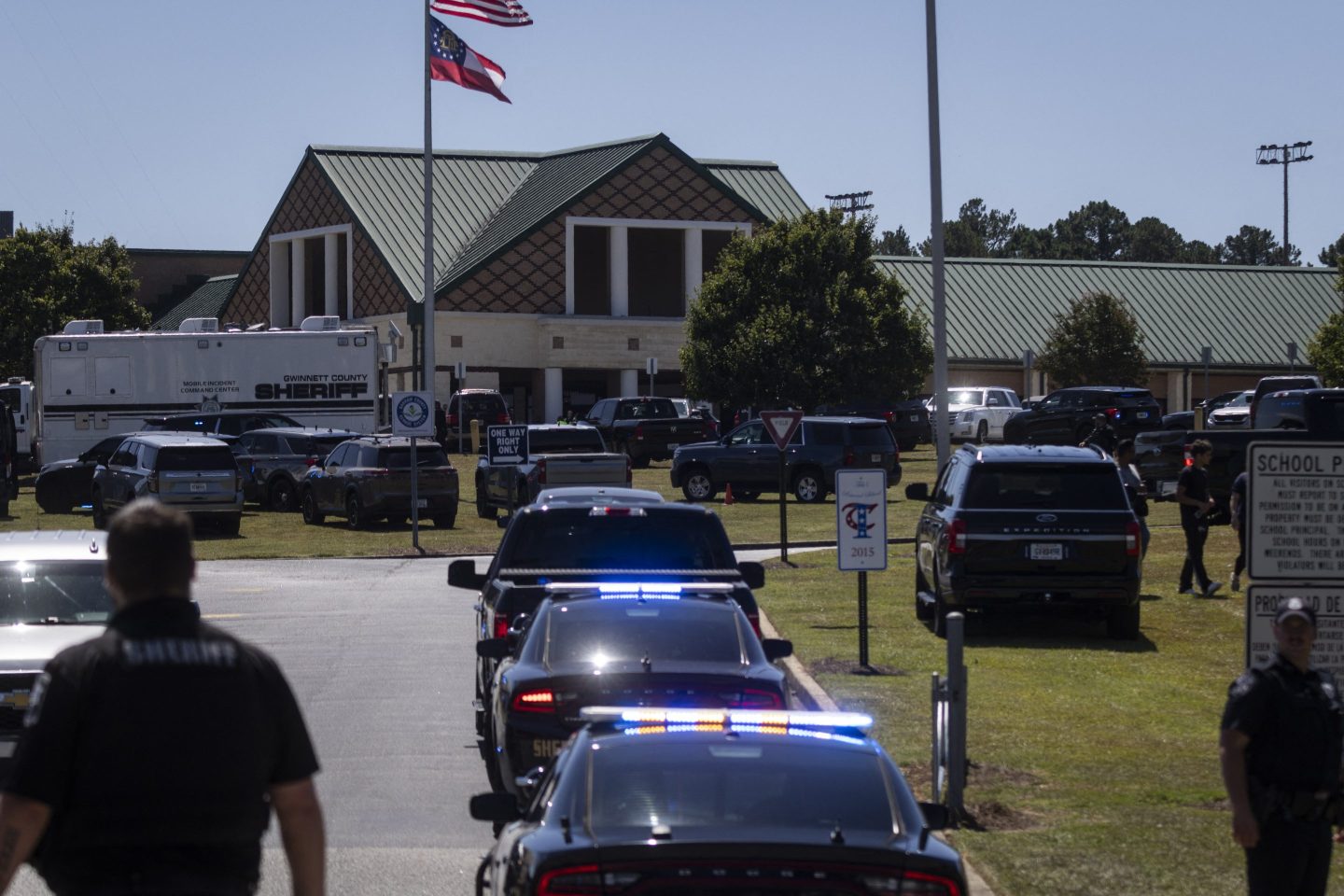 police cars parked outside school