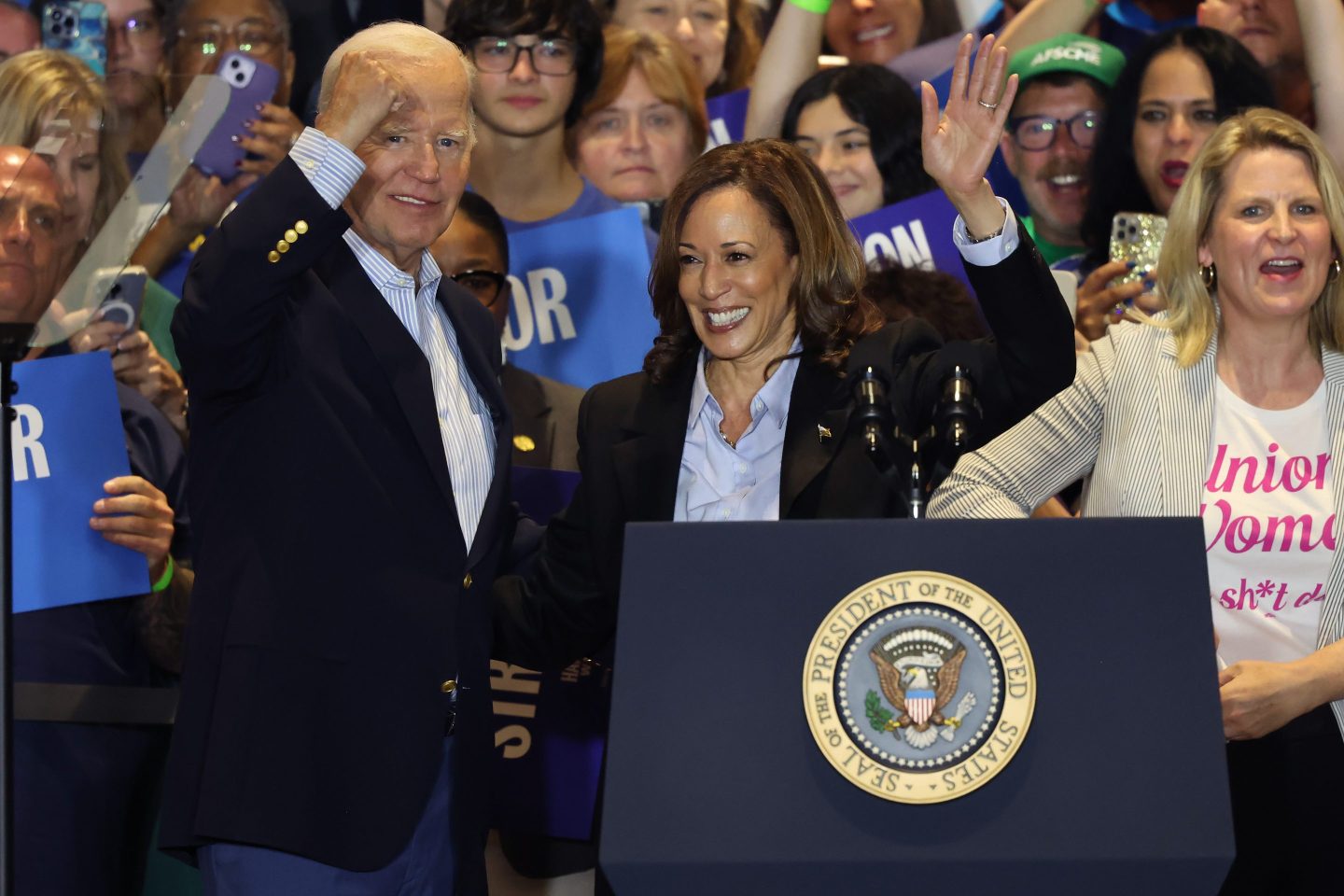 President Biden on the campaign trail with Democratic presidential nominee Kamala Harris in Pittsburgh, Pa., on Sept. 2, 2024. Biden is reportedly set to block the Nippon Steel takeover of U.S. Steel.