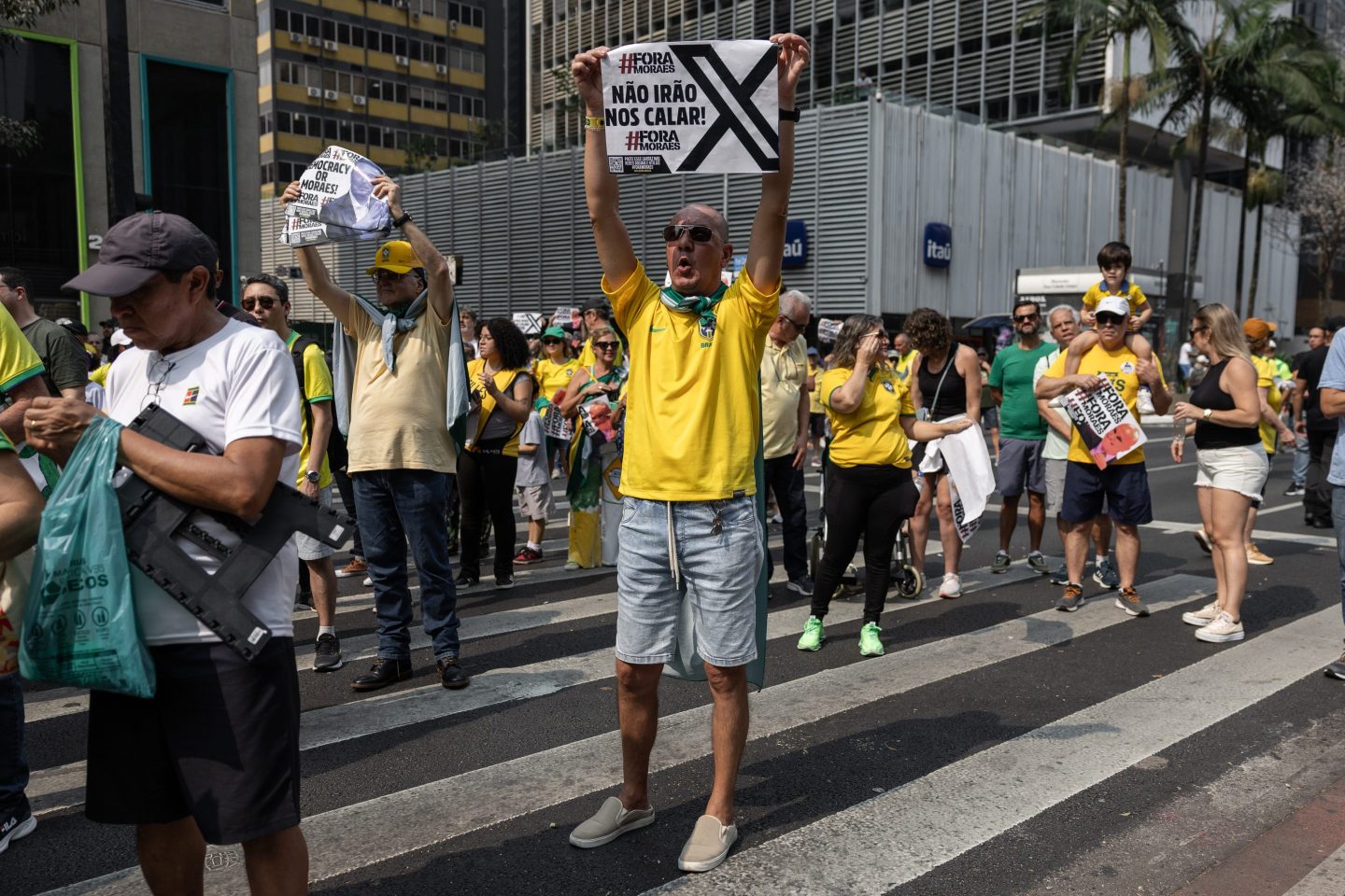 Former President Jair Bolsonaro rallies thousands of supporters in Sao Paulo to denounce the country's top court's ban on Elon Musk's X social network on Sep. 7.