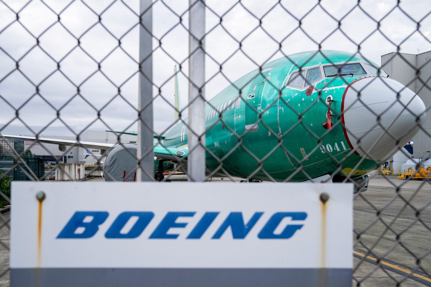 Boeing Co. signage outside the company's manufacturing facility.