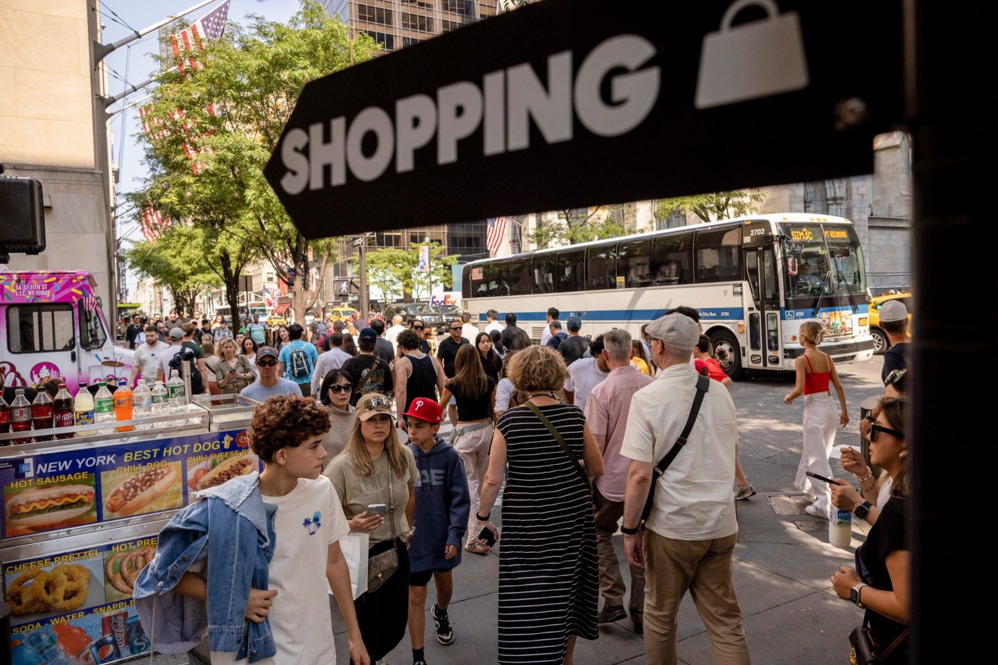 Shoppers on 5th Avenue in New York, US, on Friday, Sept. 13, 2024.