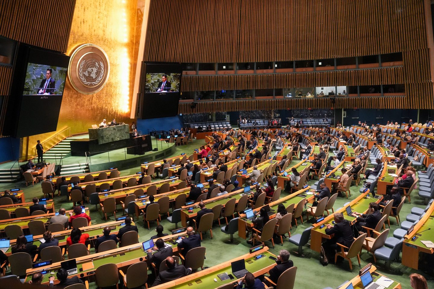 A general view of the UN General Assembly at United Nations headquarters in New York on Sep. 17.