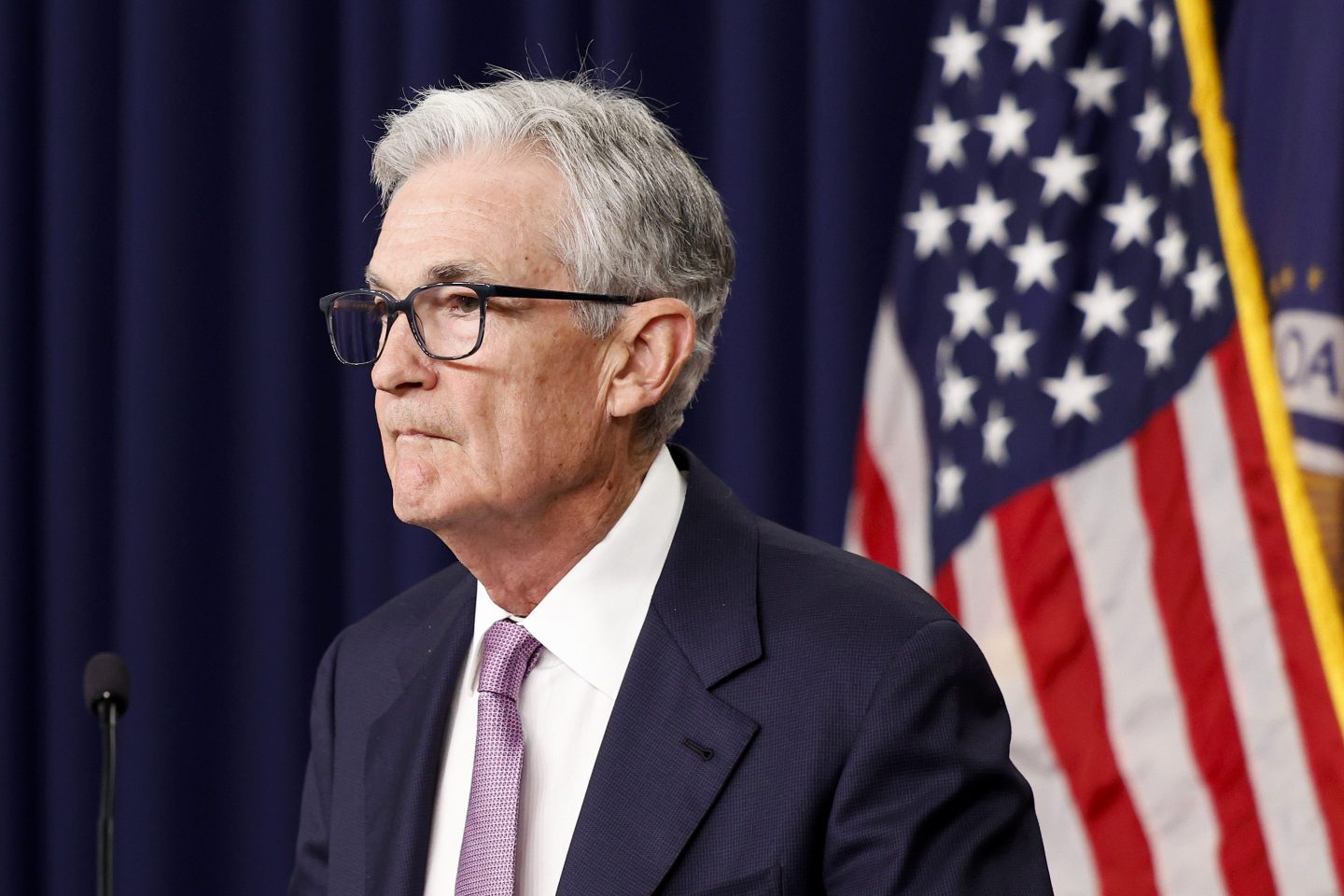 Federal Reserve Chairman Jerome Powell speaks during a news conference.