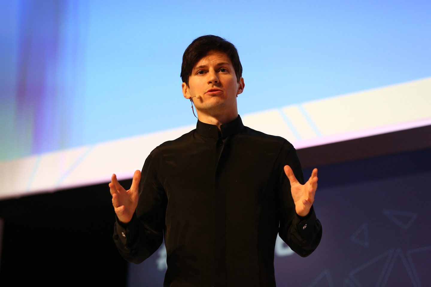 Telegram founder and CEO Pavel Durov delivers his keynote conference during day two of the Mobile World Congress at the Fira Gran Via complex in Barcelona on Feb. 23, 2016.
