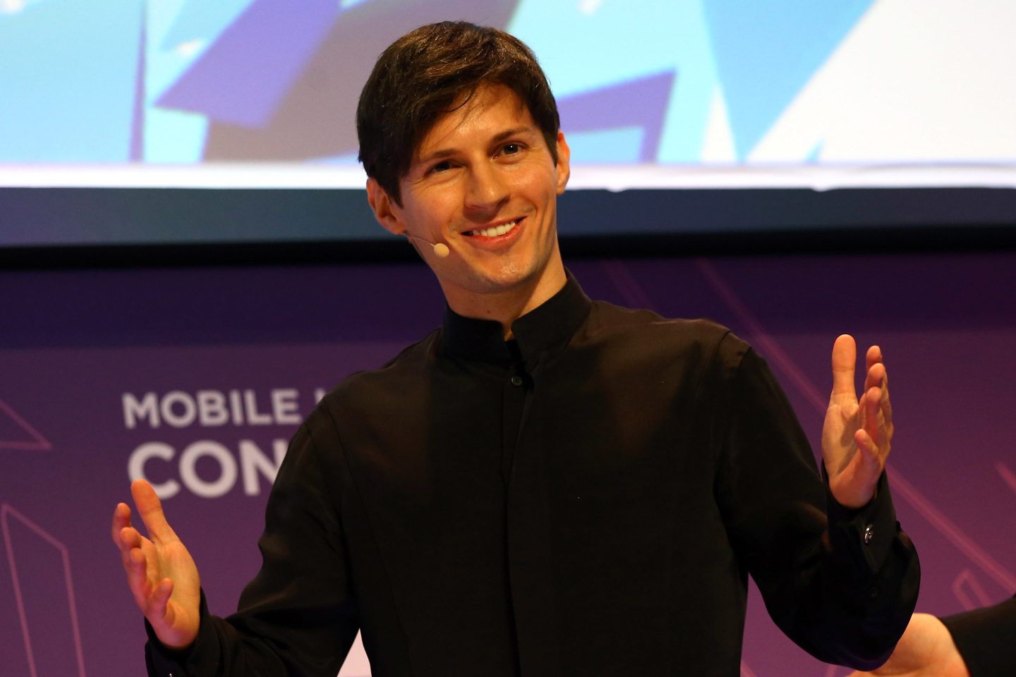 Telegram founder and CEO Pavel Durov delivers his keynote conference during day two of the Mobile World Congress at the Fira Gran Via complex in Barcelona, Spain on February 23, 2016.
