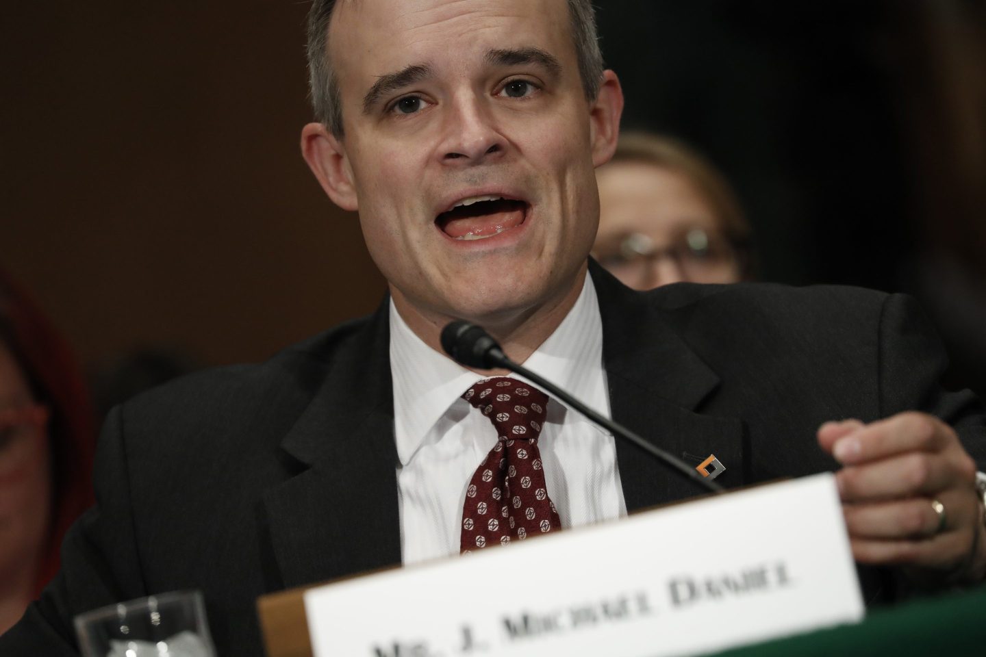 J. Michael Daniel, CEO of the Cyber Threat Alliance, tduring a Senate Banking Committee hearing in Washington, D.C., on May 24, 2018.